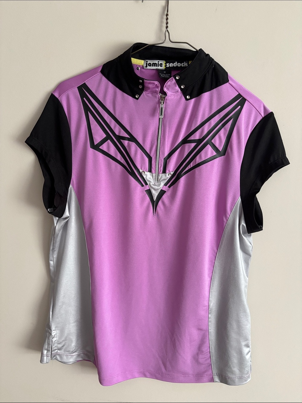 jamie sadock Lavender, Black & Silver Short Sleeve Golf Zip Polo